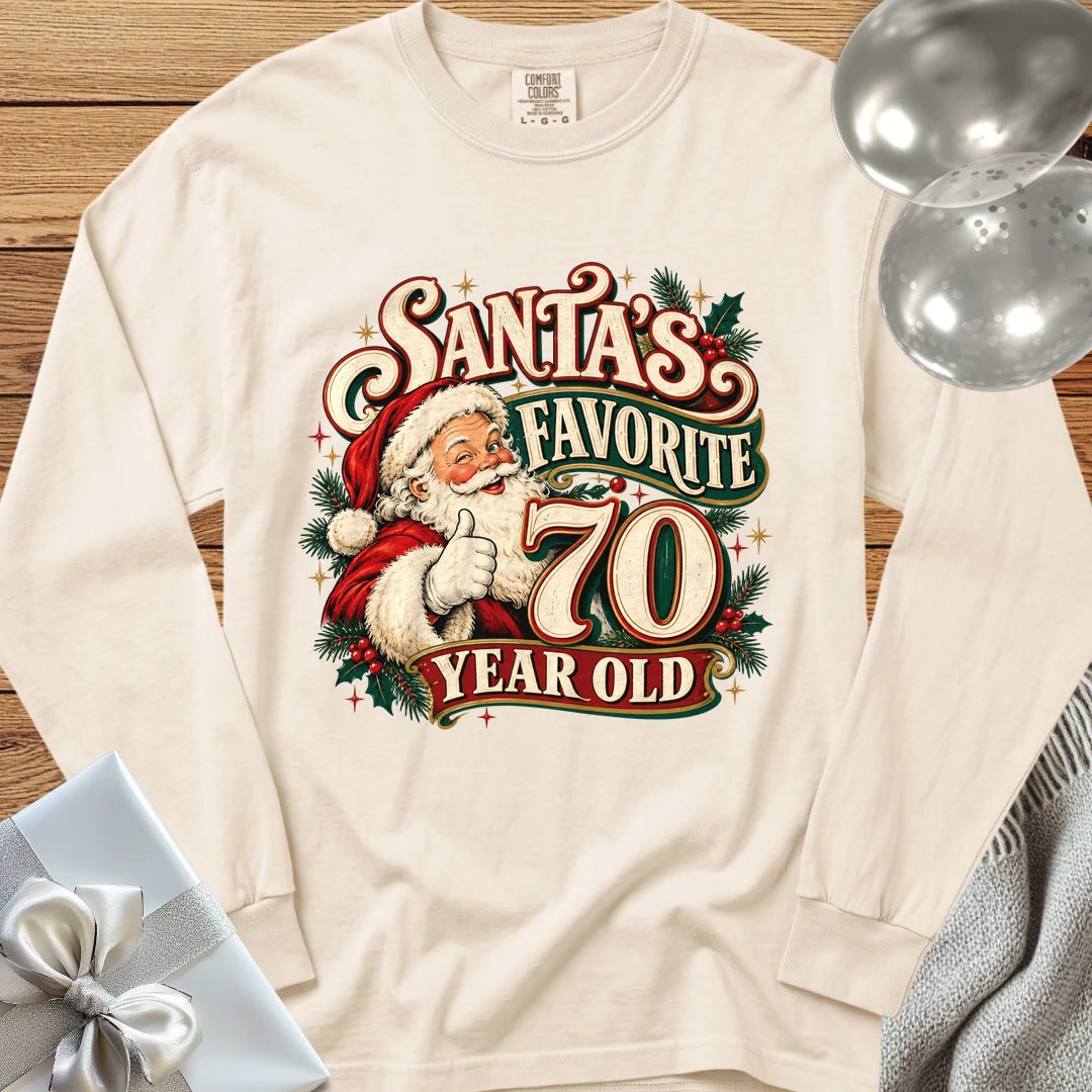 Santa’s Favorite 70 Year Old - Premium Christmas 70th Birthday Long Sleeve T-Shirt - Ivory