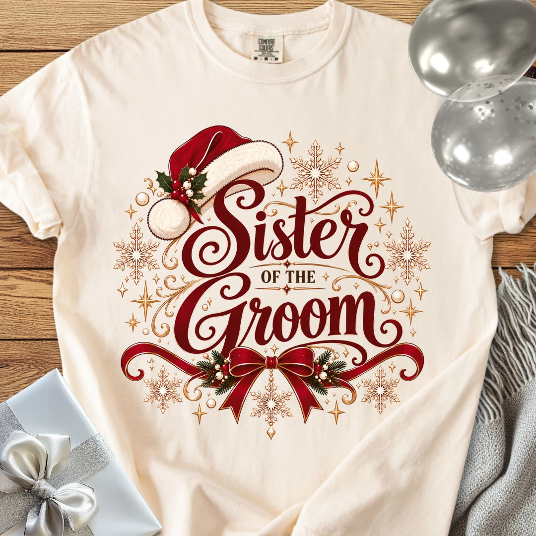 Sister of the Groom - Premium Christmas Wedding T-Shirt - Ivory