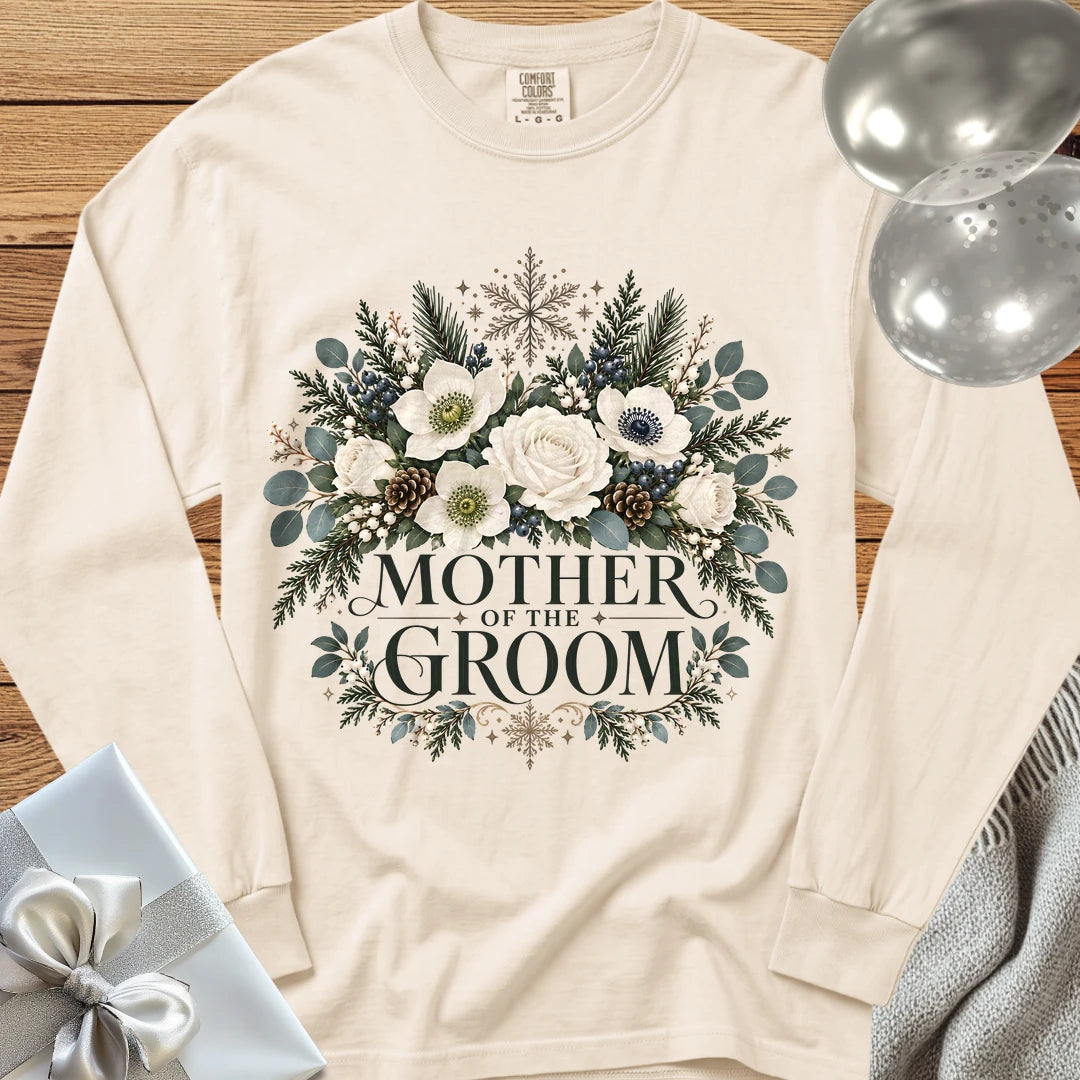 Mother of the Groom - Premium Winter Bouquet Wedding Long Sleeve T-Shirt - Ivory