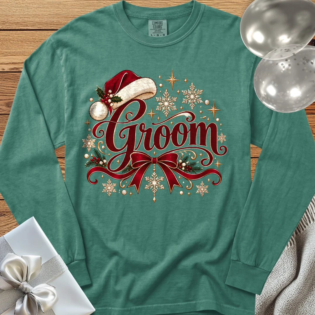 Groom - Premium Christmas Long Sleeve Wedding T-Shirt - Light Green