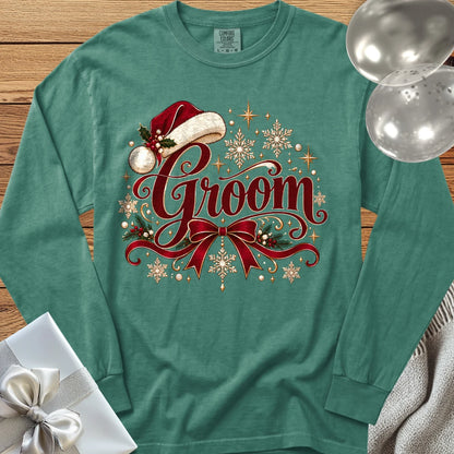 Groom - Premium Christmas Long Sleeve Wedding T-Shirt - Light Green