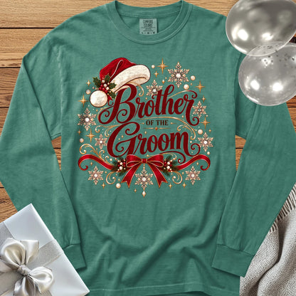 Brother of the Groom - Premium Christmas Long Sleeve Wedding T-Shirt - Light Green