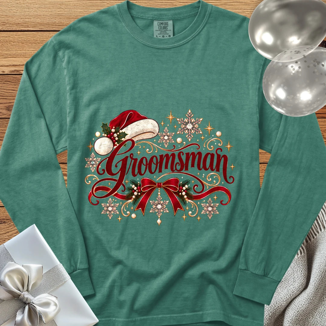 Groomsman - Premium Christmas Long Sleeve Wedding T-Shirt - Light Green