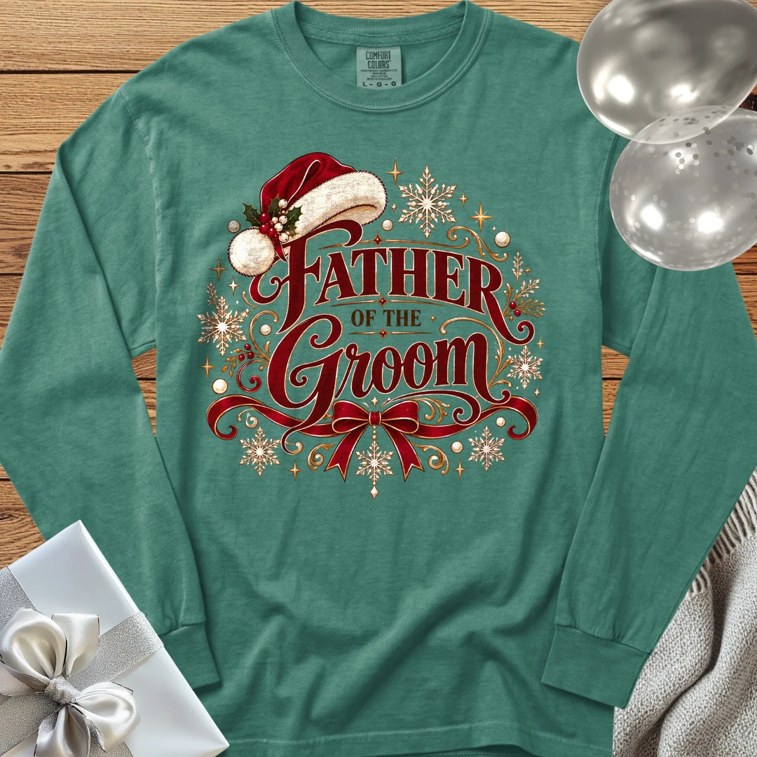 Father of the Groom - Premium Christmas Long Sleeve Wedding T-Shirt - Light Green