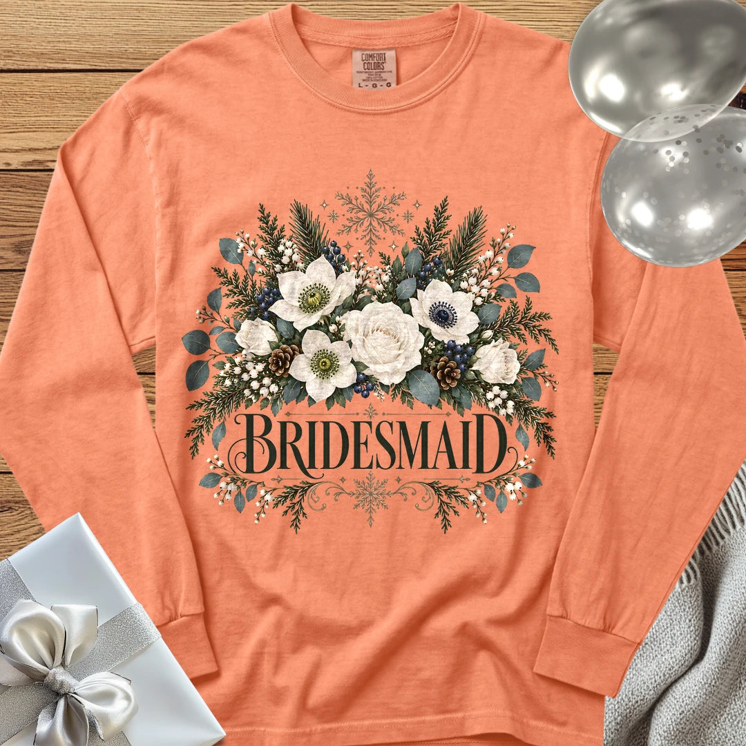 Bridesmaid - Premium Winter Bouquet Wedding Long Sleeve T-Shirt - Melon