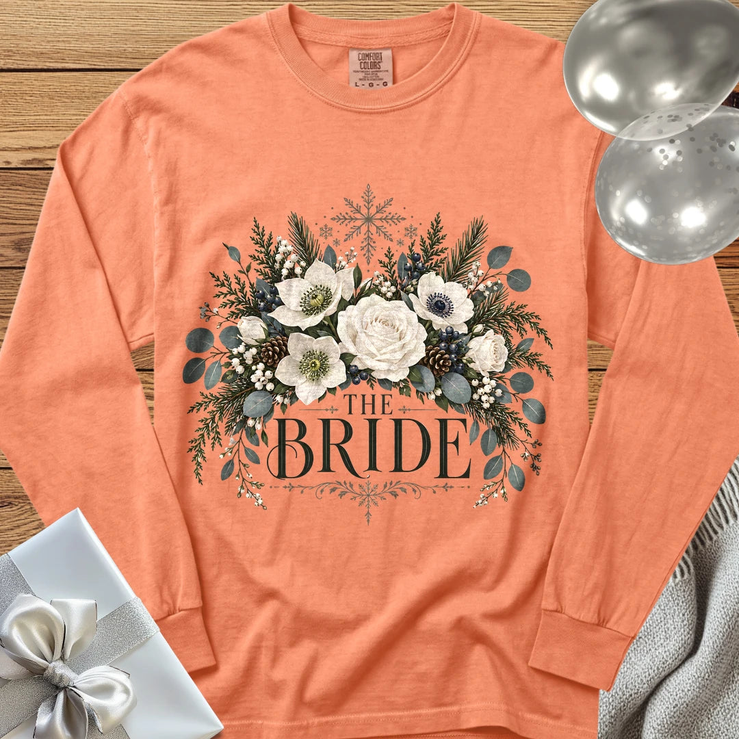 Bride - Premium Winter Bouquet Wedding Long Sleeve T-Shirt - Melon