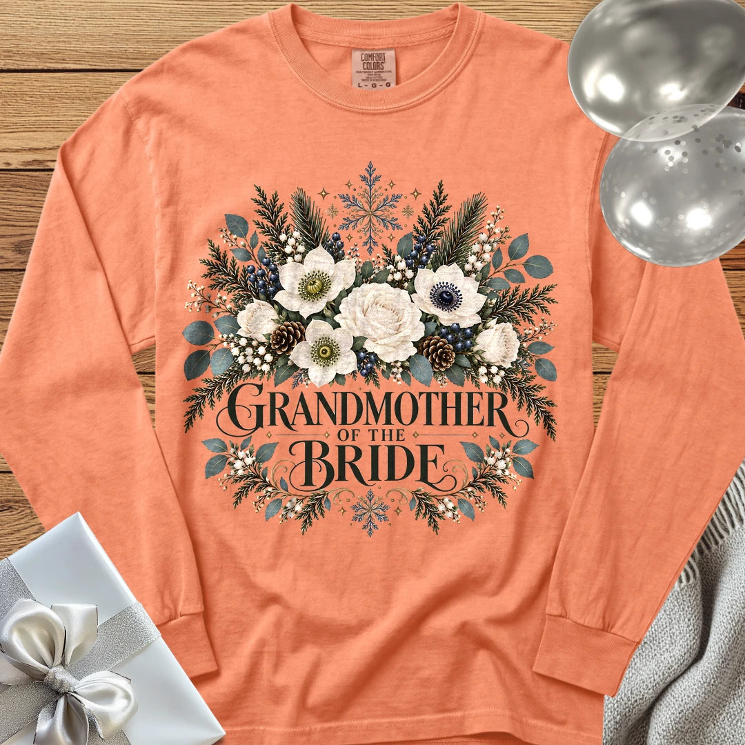 Grandmother of the Bride - Premium Winter Bouquet Wedding Long Sleeve T-Shirt - Melon