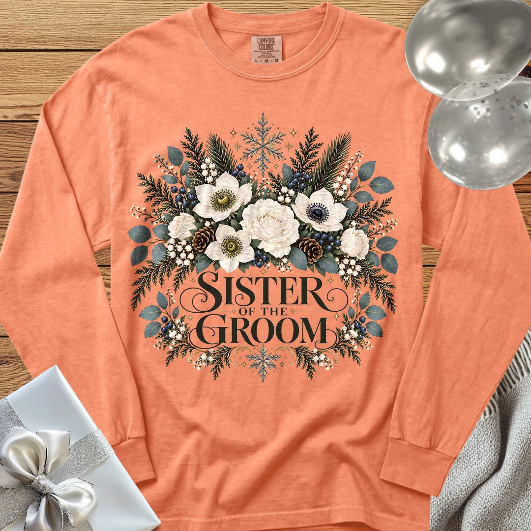 Sister of the Groom - Premium Winter Bouquet Wedding Long Sleeve T-Shirt - Melon