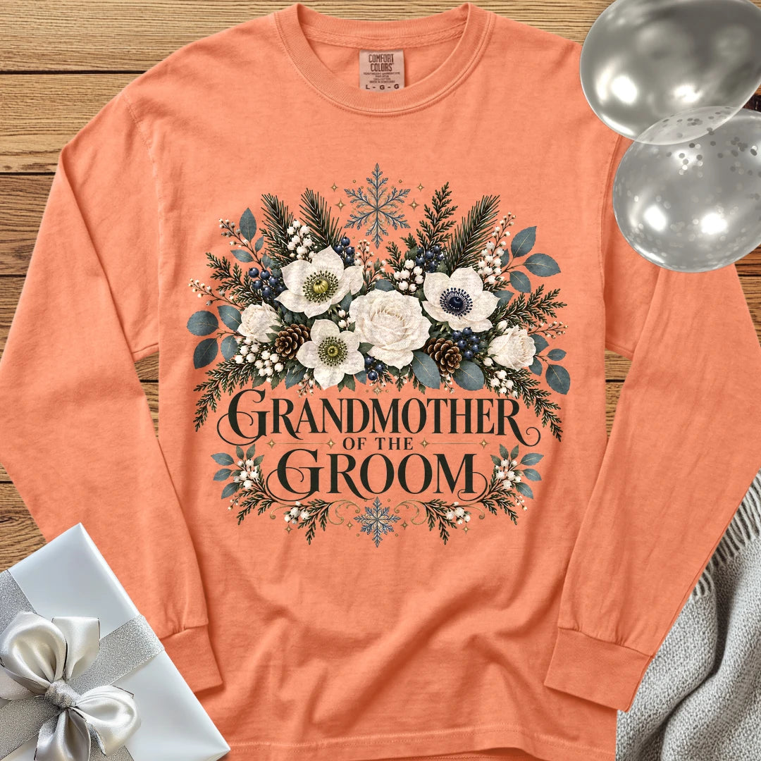Grandmother of the Groom - Premium Winter Bouquet Wedding Long Sleeve T-Shirt - Melon