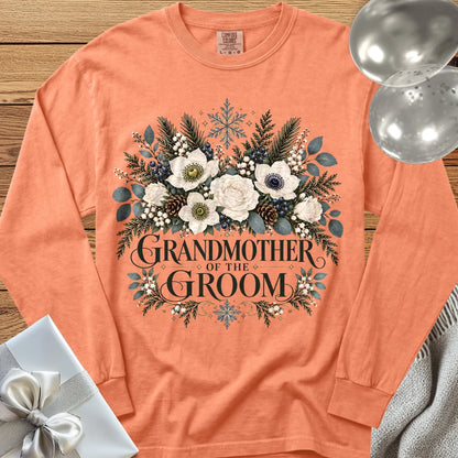 Grandmother of the Groom - Premium Winter Bouquet Wedding Long Sleeve T-Shirt - Melon
