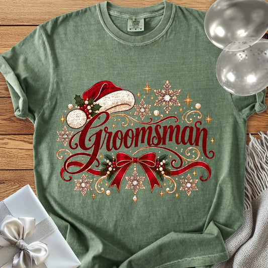 Groomsman - Premium Christmas Wedding T-Shirt - Moss