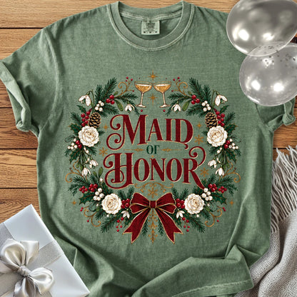 Maid of Honor - Premium Winter Crest Wedding T-Shirt - Moss