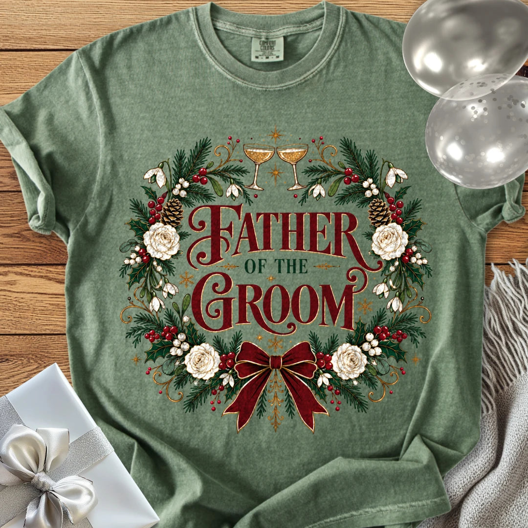 Father of the Groom - Premium Winter Crest Wedding T-Shirt - Moss