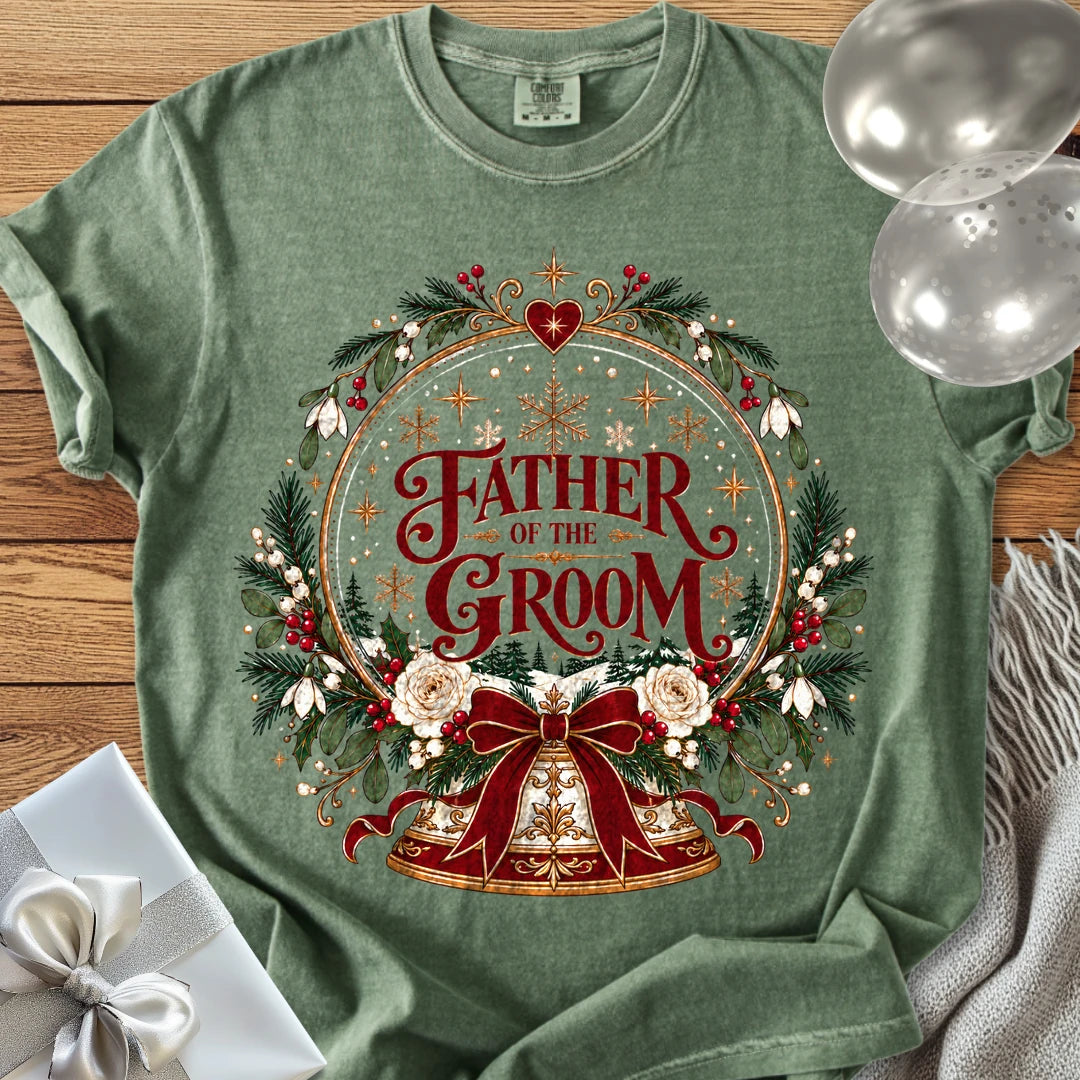 Father of the Groom - Premium Snowglobe Wedding T-Shirt - Moss