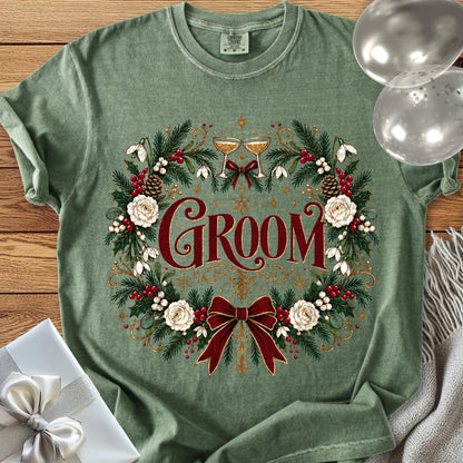 Groom - Premium Winter Crest Wedding T-Shirt - Moss
