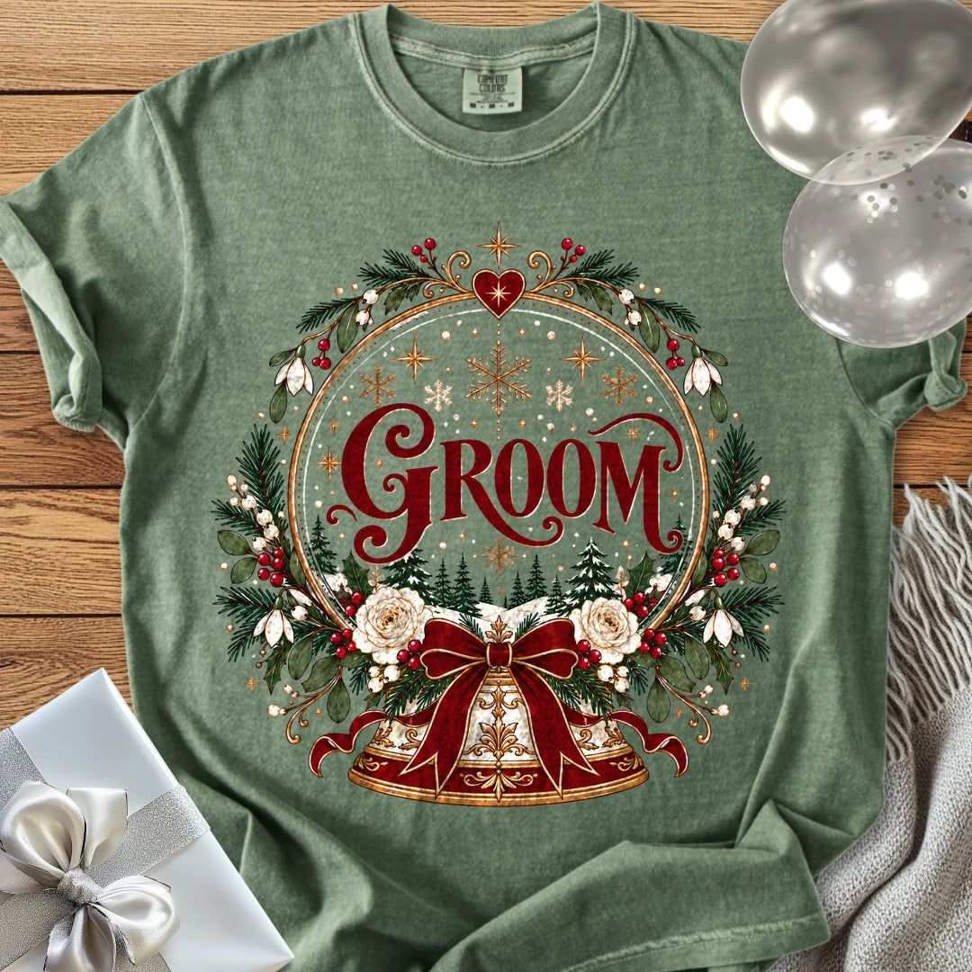 Groom - Premium Snowglobe Wedding T-Shirt - Moss