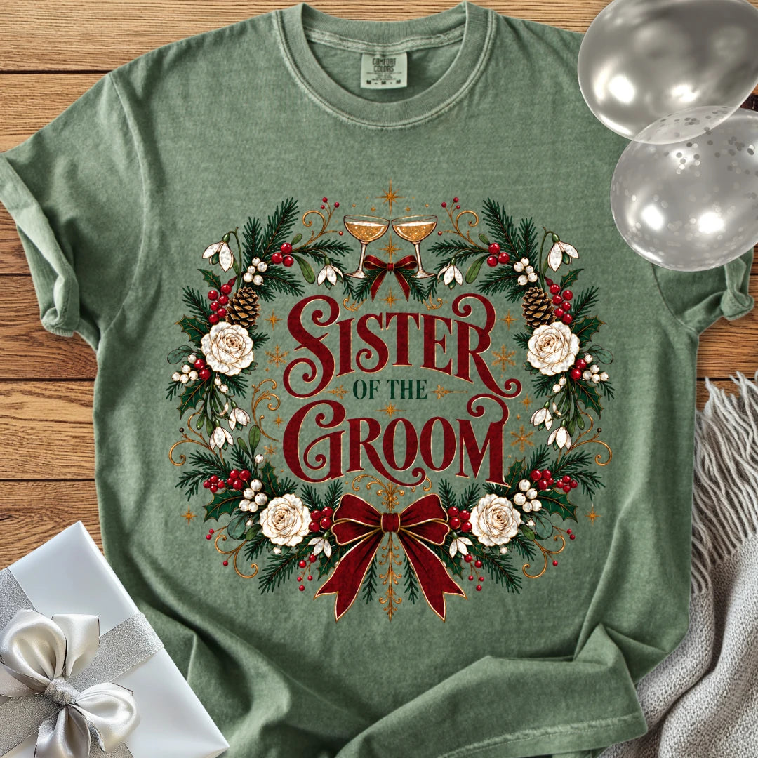 Sister of the Groom - Premium Winter Crest Wedding T-Shirt - Moss
