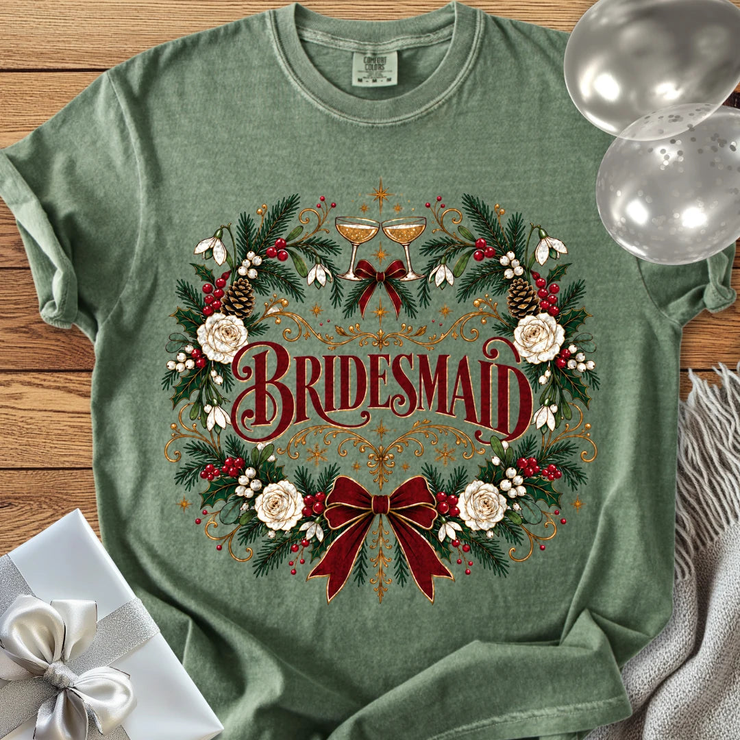 Bridesmaid - Premium Winter Crest Wedding T-Shirt - Moss