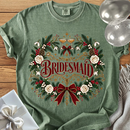 Bridesmaid - Premium Winter Crest Wedding T-Shirt - Moss