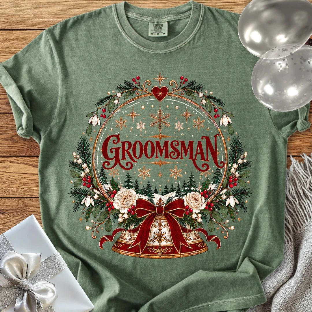 Groomsman - Premium Snowglobe Wedding T-Shirt - Moss