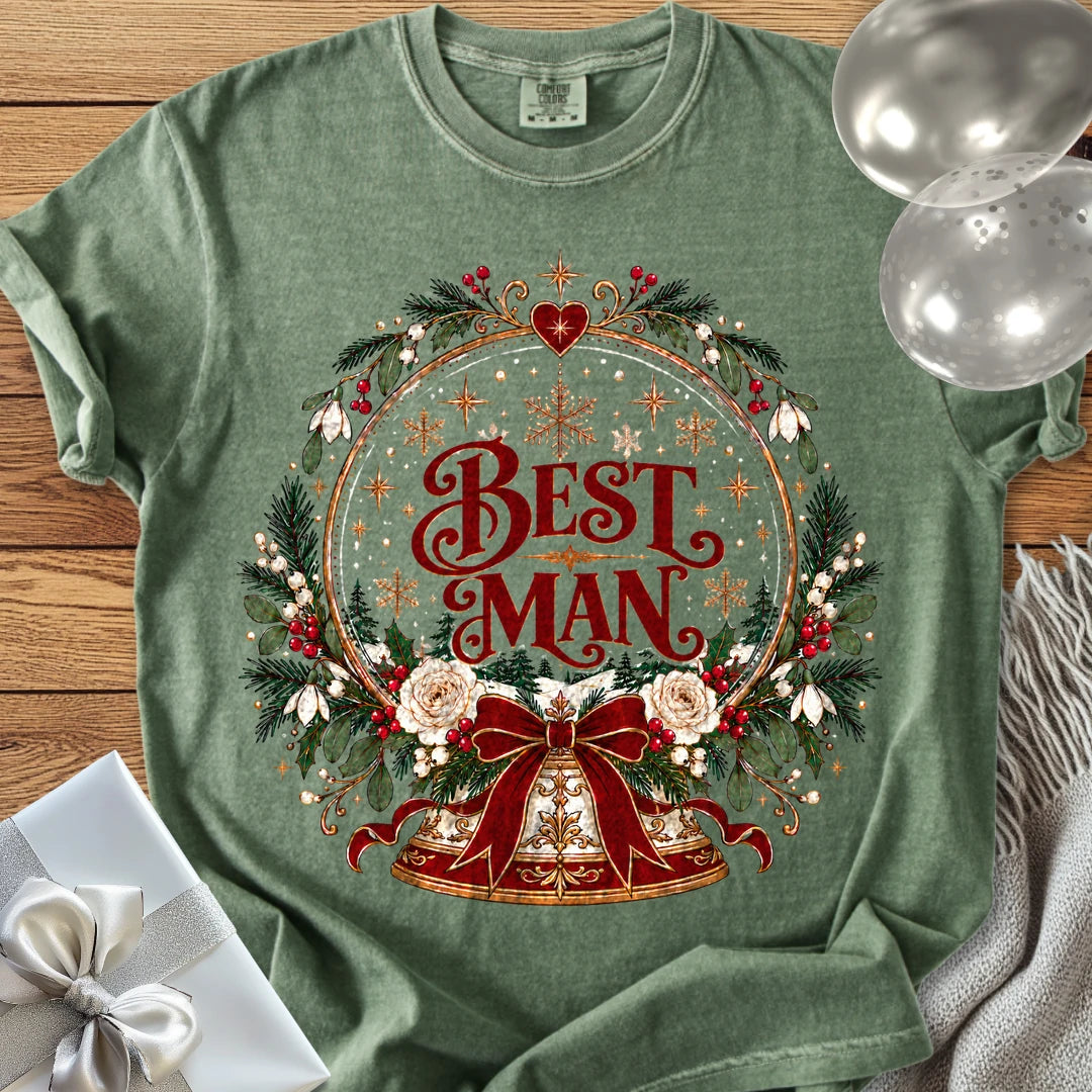 Best Man - Premium Snowglobe Wedding T-Shirt - Moss
