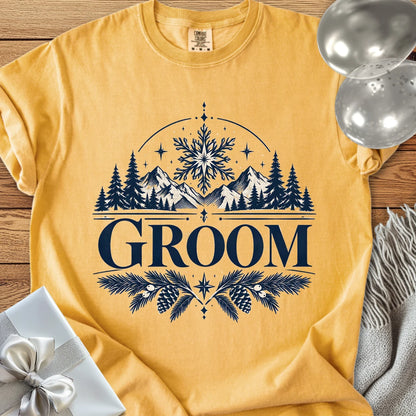 Groom - Premium Winter Peaks Wedding T-Shirt - Mustard