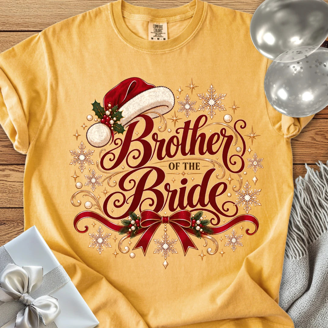 Brother of the Bride - Premium Christmas Wedding T-Shirt - Mustard