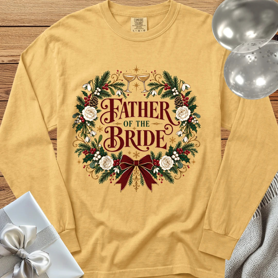 Father of the Bride - Premium Winter Crest Wedding Long Sleeve T-Shirt - Mustard