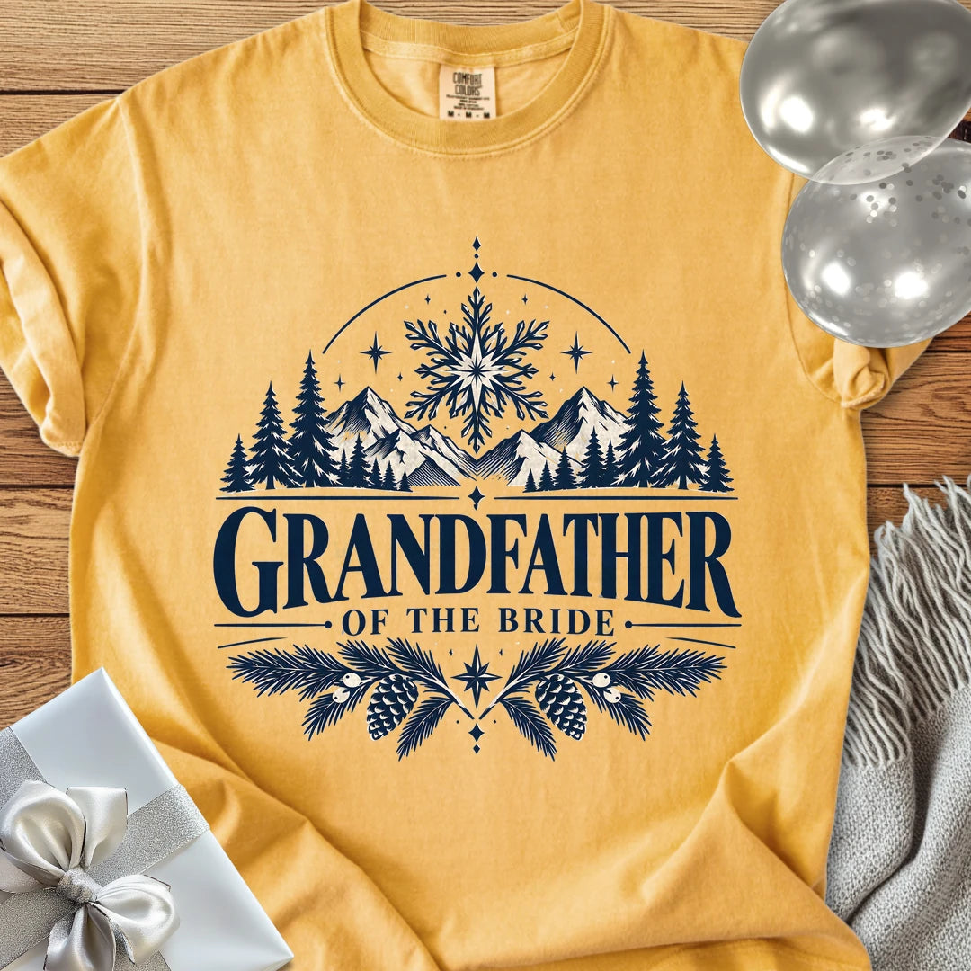 Grandfather of the Bride - Premium Winter Peaks Wedding T-Shirt - Mustard