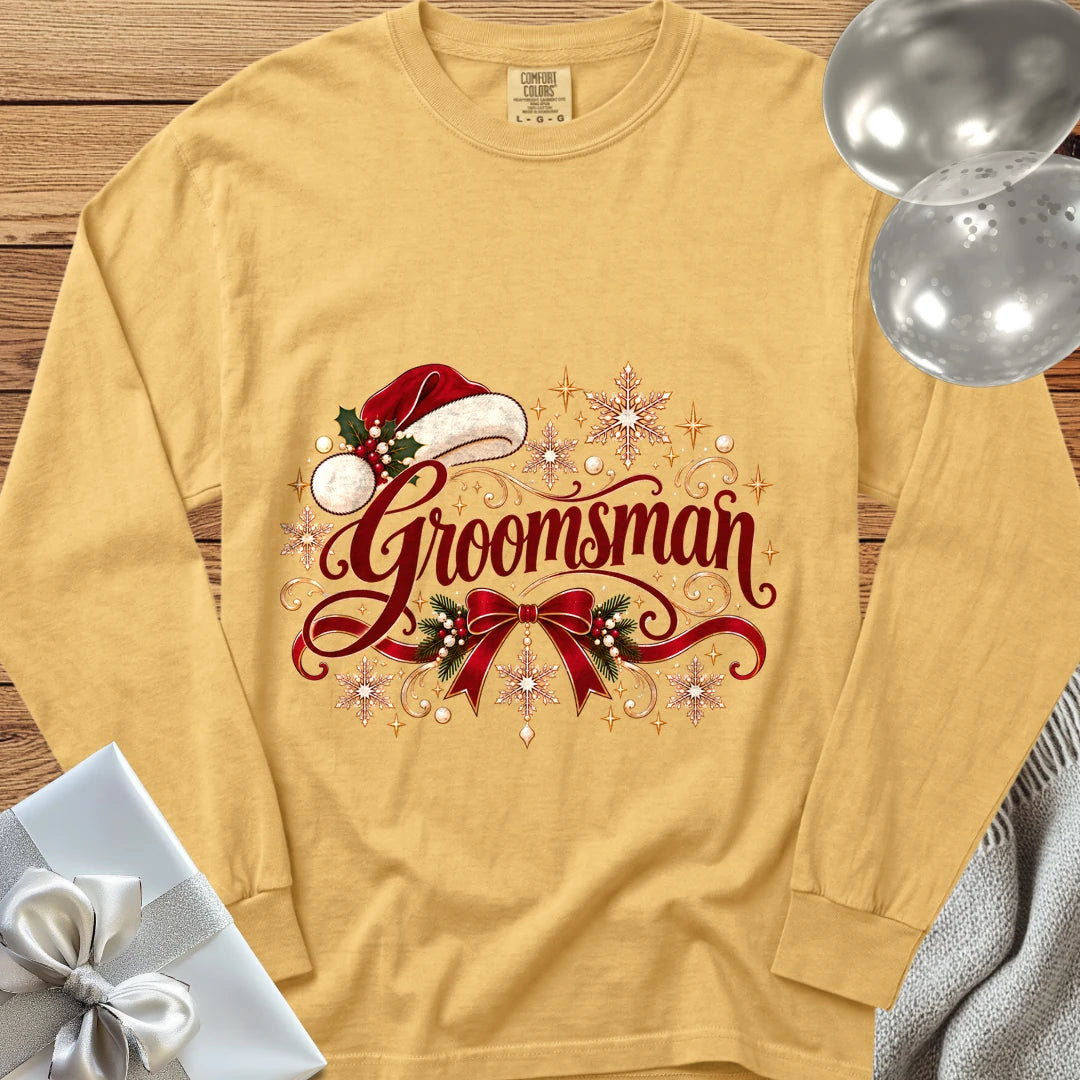 Groomsman - Premium Christmas Long Sleeve Wedding T-Shirt - Mustard