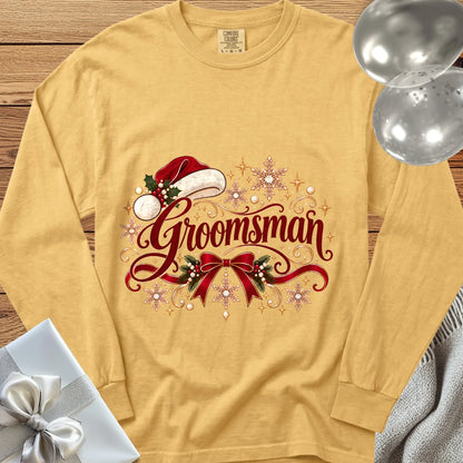 Groomsman - Premium Christmas Long Sleeve Wedding T-Shirt - Mustard