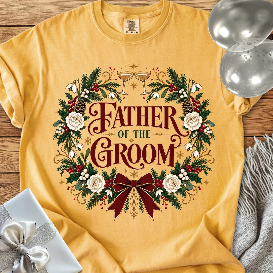 Father of the Groom - Premium Winter Crest Wedding T-Shirt - Mustard