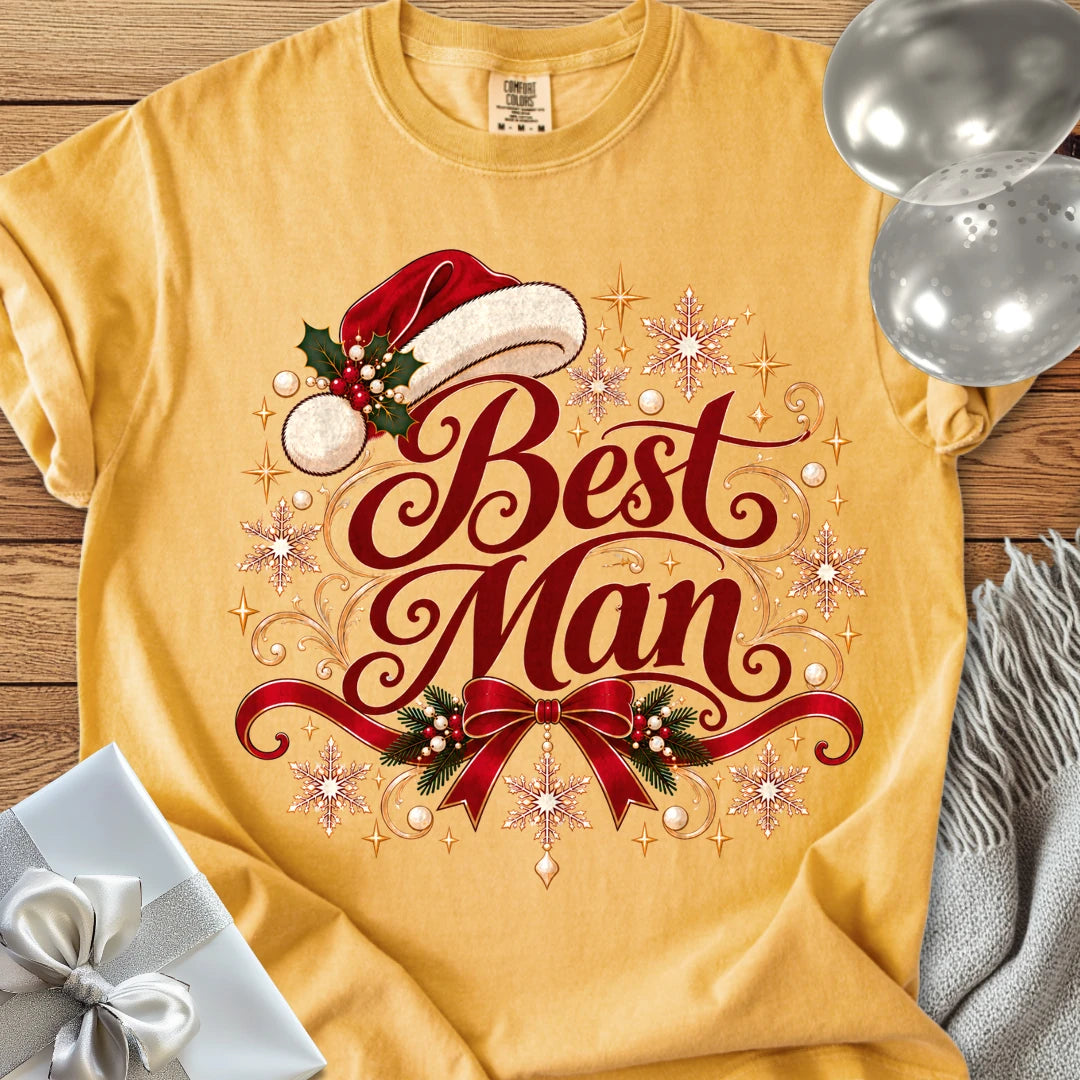 Best Man - Premium Christmas Wedding T-Shirt - Mustard