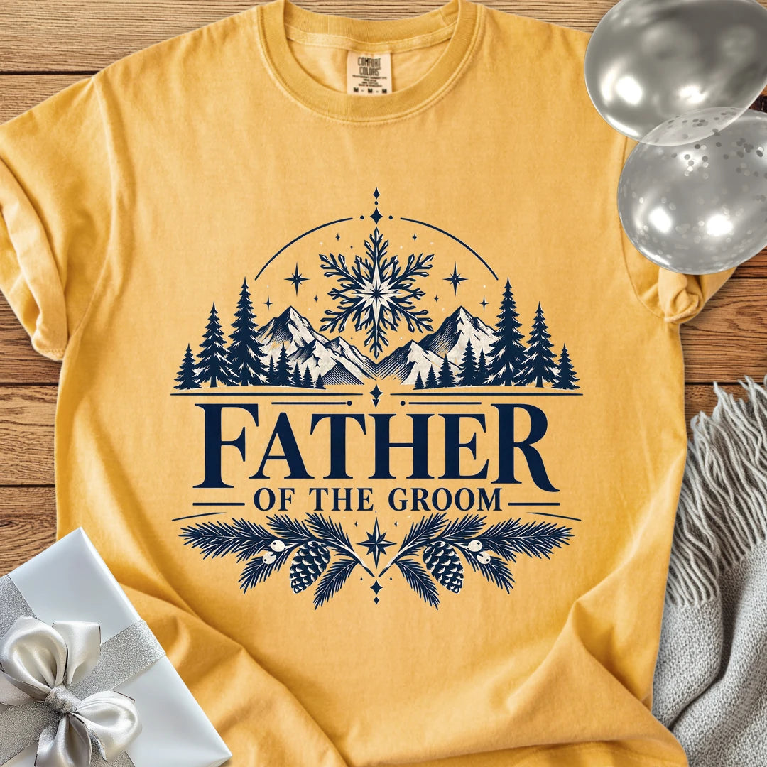 Father of the Groom - Premium Winter Peaks Wedding T-Shirt - Mustard