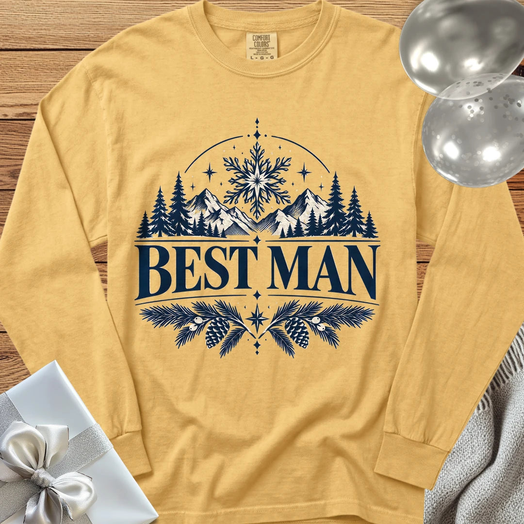 Best Man - Premium Winter Peaks Wedding Long Sleeve T-Shirt - Mustard