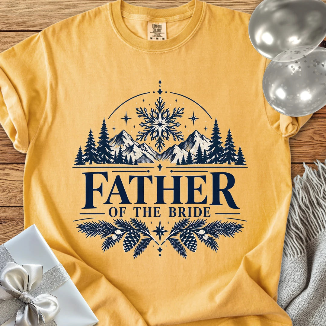 Father of the Bride - Premium Winter Peaks Wedding T-Shirt - Mustard