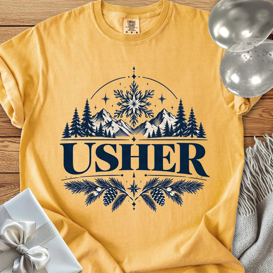 Usher - Premium Winter Peaks Wedding T-Shirt - Mustard