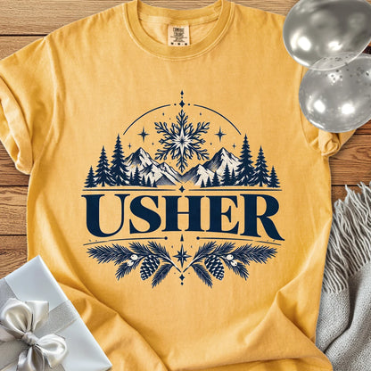 Usher - Premium Winter Peaks Wedding T-Shirt - Mustard
