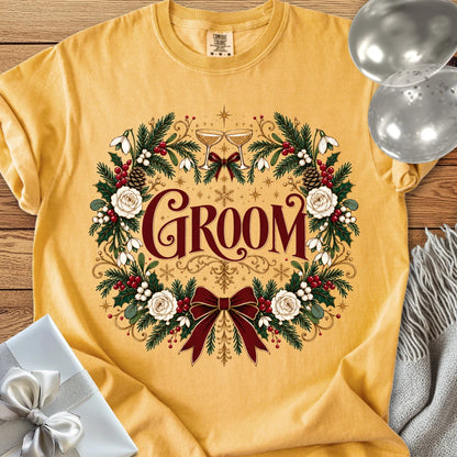 Groom - Premium Winter Crest Wedding T-Shirt - Mustard