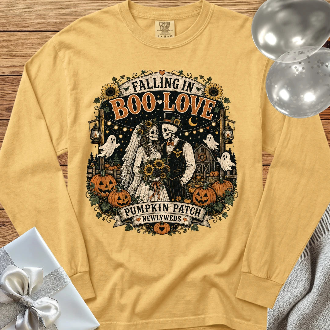 Falling in Boo-Love - Premium Halloween Newlywed Long Sleeve T-Shirt - Mustard