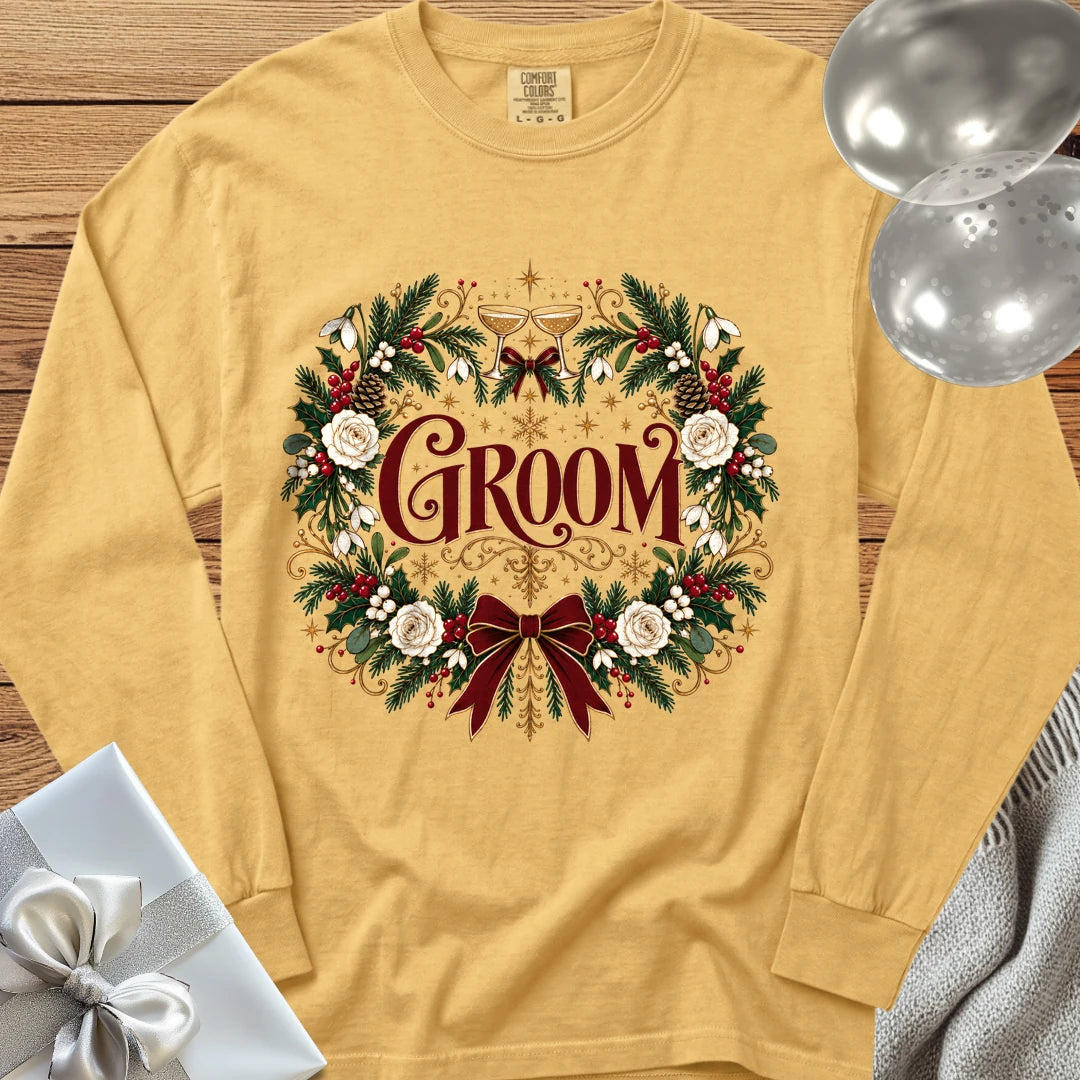 Groom - Premium Winter Crest Wedding Long Sleeve T-Shirt - Mustard