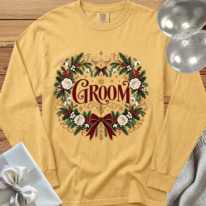 Groom - Premium Winter Crest Wedding Long Sleeve T-Shirt - Mustard
