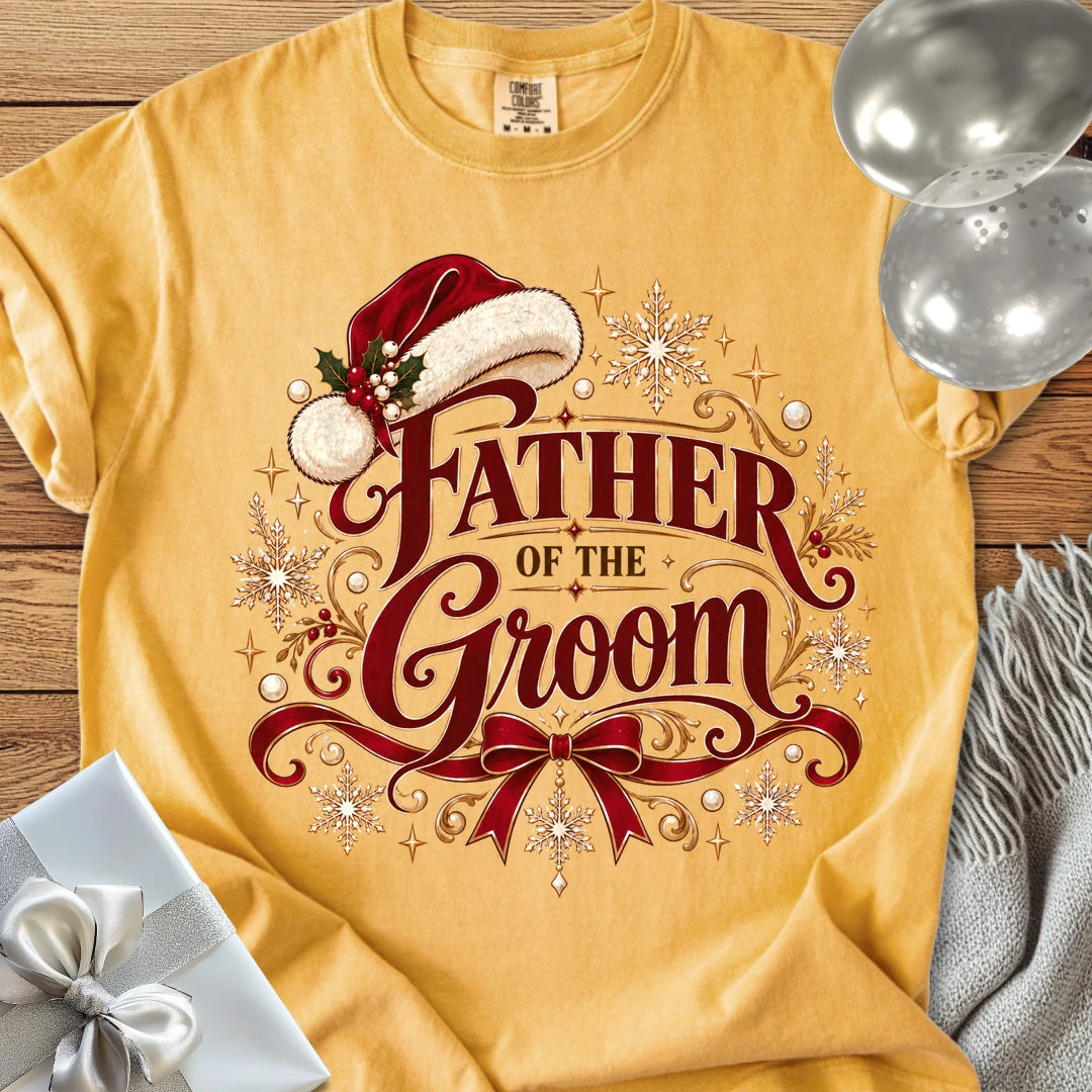 Father of the Groom - Premium Christmas Wedding T-Shirt - Mustard