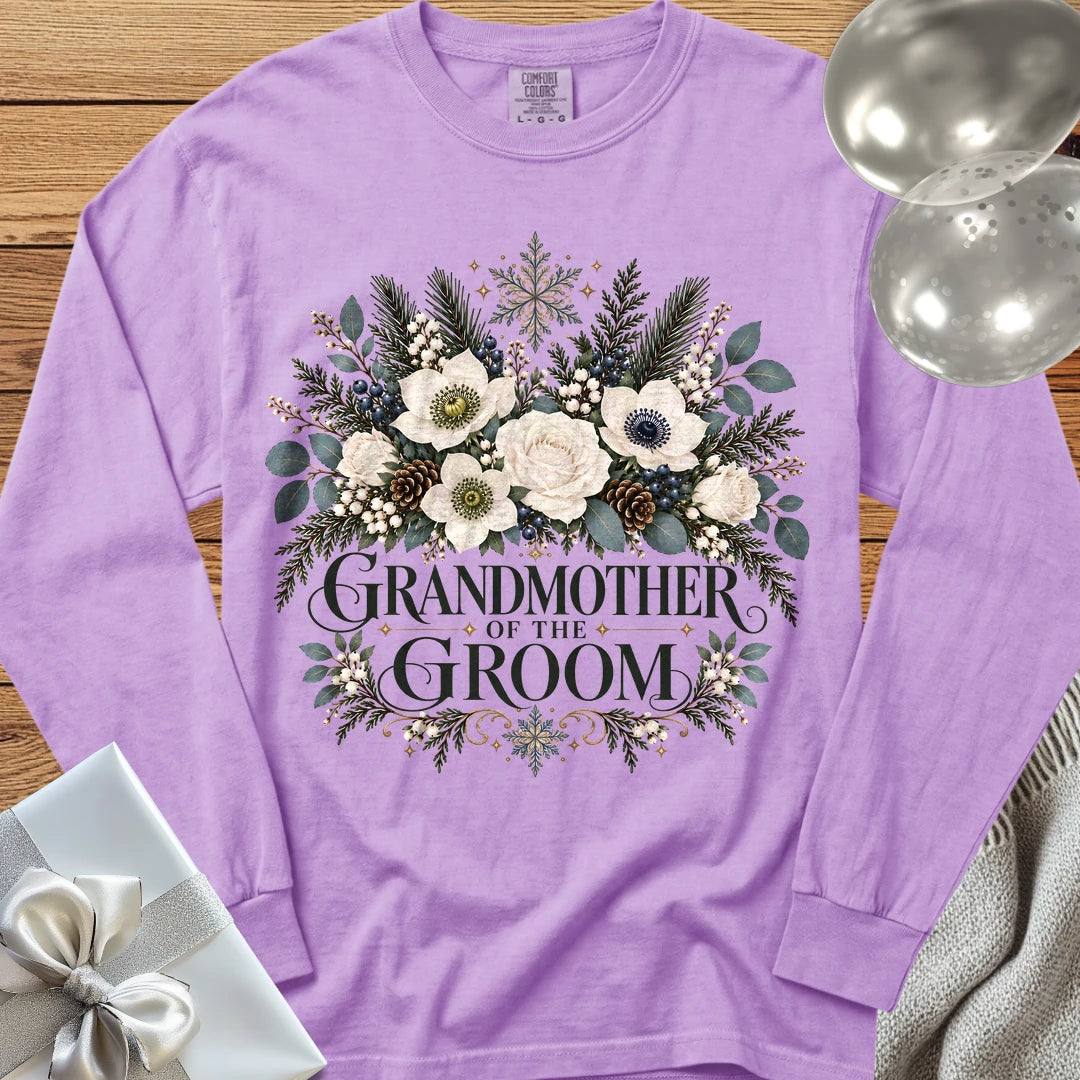 Grandmother of the Groom - Premium Winter Bouquet Wedding Long Sleeve T-Shirt - Orchid