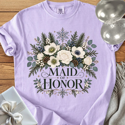 Maid of Honor - Premium Winter Bouquet Wedding T-Shirt - Orchid