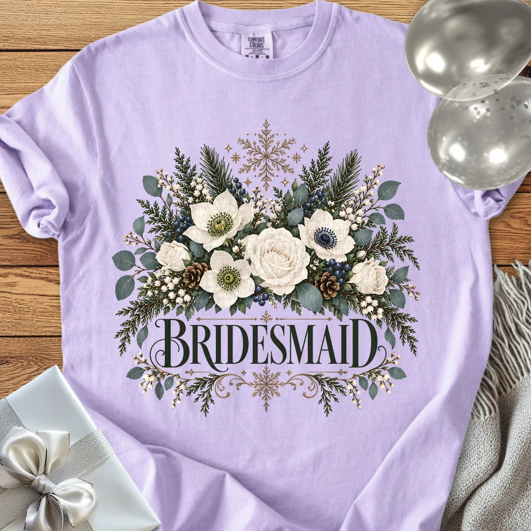 Bridesmaid - Premium Winter Bouquet Wedding T-Shirt - Orchid