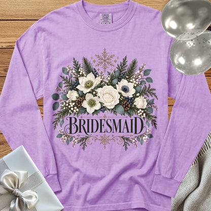 Bridesmaid - Premium Winter Bouquet Wedding Long Sleeve T-Shirt - Orchid