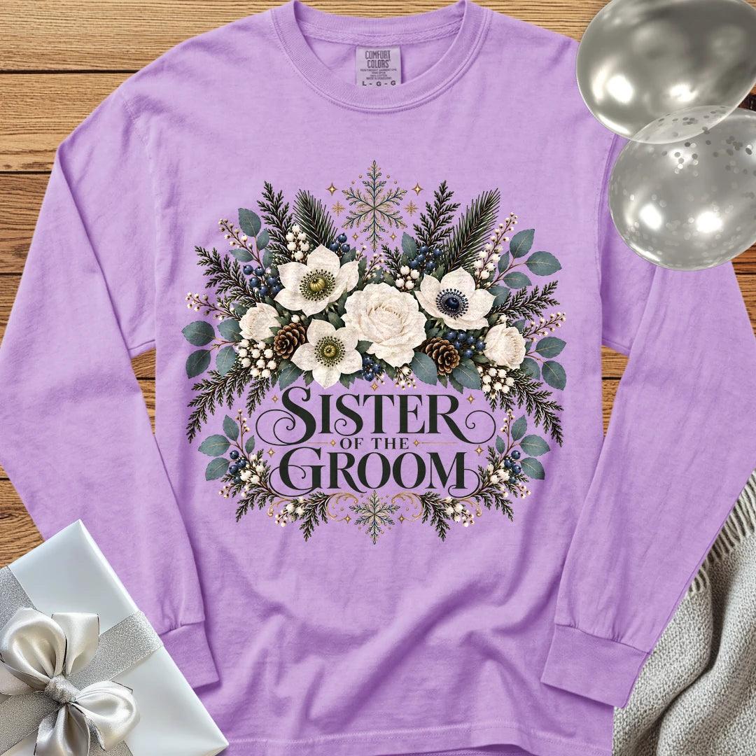 Sister of the Groom - Premium Winter Bouquet Wedding Long Sleeve T-Shirt - Orchid