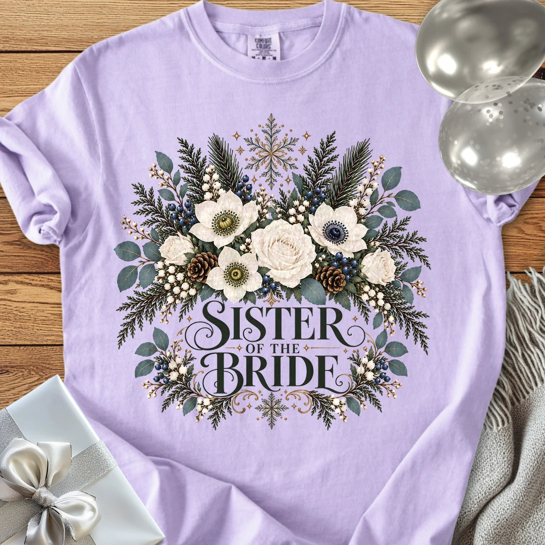 Sister of the Bride - Premium Winter Bouquet Wedding T-Shirt - Orchid