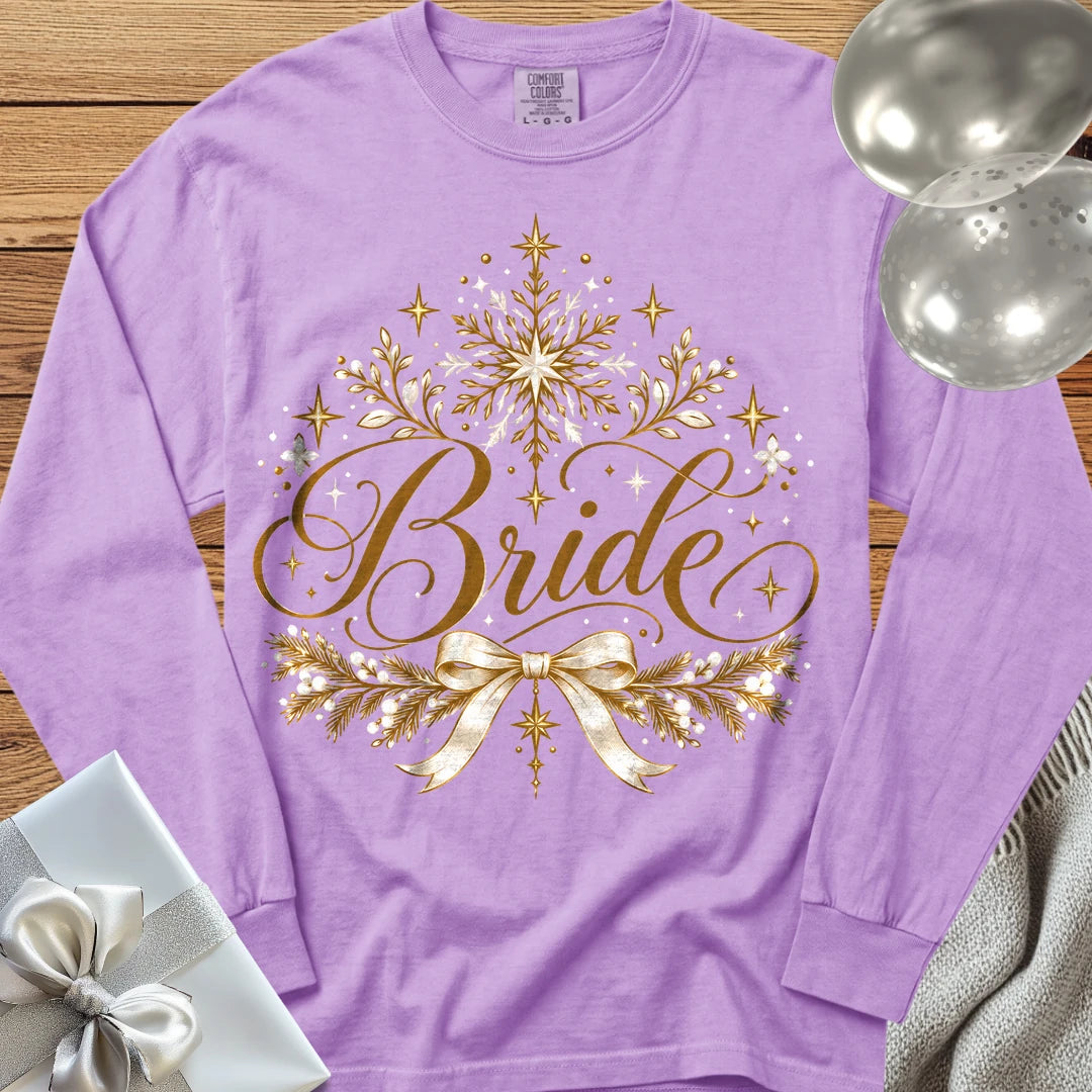 Bride - Premium Winter Sparkle Wedding Long Sleeve T-Shirt - Orchid